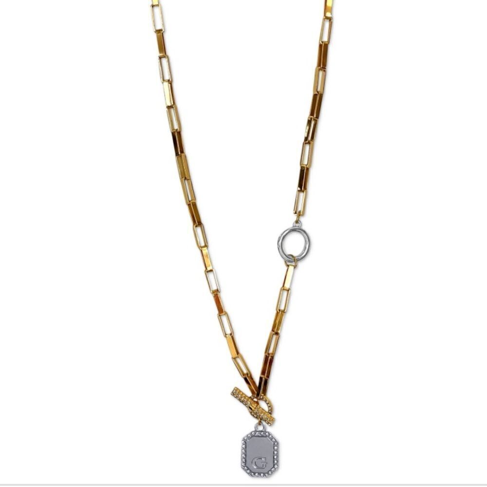 NWT Guess Two-Tone & Crystal Y 20in. Necklace